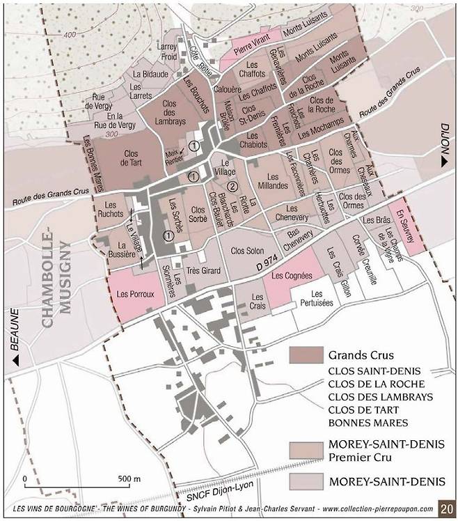 도멘 레셔노 모레 생 드니 포도밭(핑크색). 홈페이지