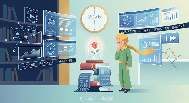 [고전 다시 읽기: 2026년의 시선 1] &nbsp;구독과 좋아요의 시대, 우리는 무엇을 잃었는가 『어린 왕자』 출간 80여 년, AI 시대가 다시 묻는 '관계의 본질'.&nbsp; 생셩형AI이미지