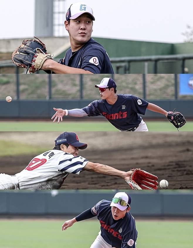 대만 전지훈련 도중 불법 도박업체에 출입했다가 징계 위기에 놓인 나승엽 고승민 김동혁 김세민(위부터). 사진 | 롯데 자이언츠