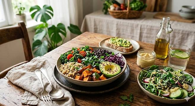 제미나이로 만든 채식 위주 식단 이미지.