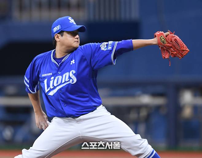 삼성 투수 최지광이 29일 고척 스카이돔에서 열린 2024 KBO리그 키움과 경기 8회 역투하고 있다. 고척 | 최승섭기자 thunder@sportsseoul.com