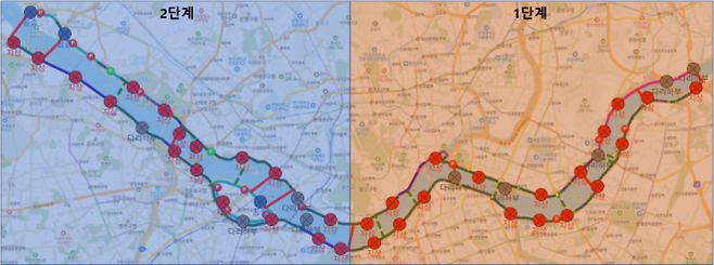 서울시가 올해부터 구축에 나서는 ‘한강공원 자가정보통신망’ 연차별 구축 범위. 서울시 제공
