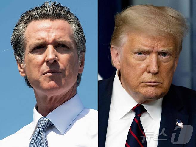 개빈 뉴섬 캘리포니아 주지사가 2021년 9월 8일 샌리안드로에서 촬영된 사진(왼쪽)과 도널드 트럼프 미국 대통령이 2020년 7월 30일 워싱턴 DC에서 찍힌 사진. 2025.1.23 ⓒ AFP=뉴스1