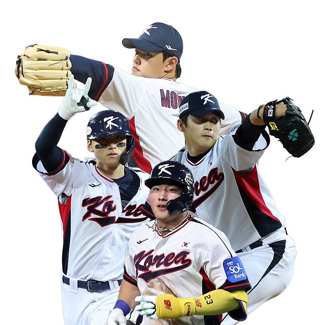 김도영, 문동주, 박영현, 안현민(왼쪽부터 시계방향)