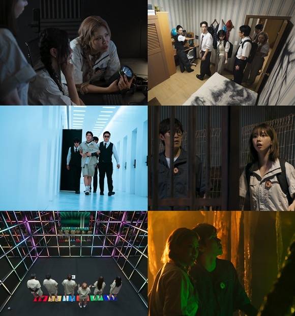 넷플릭스 예능 '미스터리 수사단' 시즌2 제작진이 방송인 이용진, 가수 존박, 가수 겸 배우 혜리, 배우 김도훈, 그룹 에스파 멤버 카리나, 안무가 가비의 활약이 담긴 미공개 스틸을 공개했다. /넷플릭스