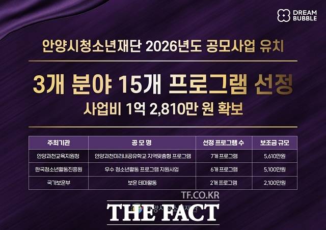 공모 사업 3개 분야 15개 프로그램 선정 포스터. /안양시청소년재단