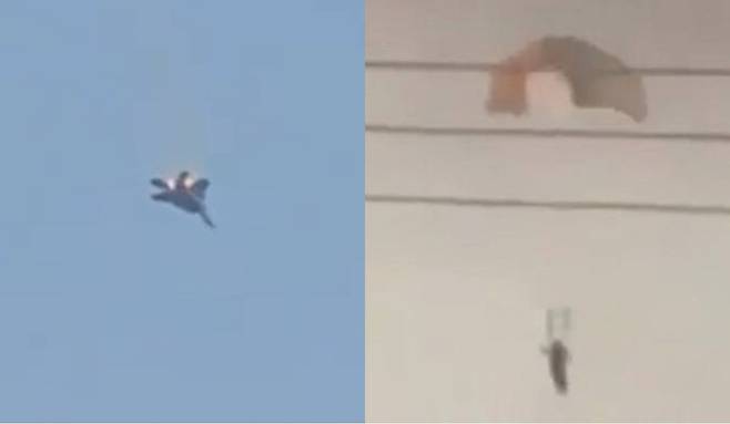 미국의 F-15 전투기 한 대가 1일(현지시간) 쿠웨이트의 오인 사격으로 인해 추락하고 있다. [엑스 갈무리·로이터]