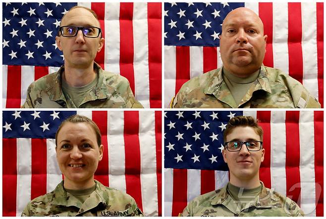 미 국방부가 신원을 공개한 미군 전사자 4인. 왼쪽 위부터 시계방향으로 코디 코크 대위, 노아 티에트젠스 상사, 디클런 코디 병장, 니콜 아모르 상사. 2026.03.01 ⓒ 로이터=뉴스1