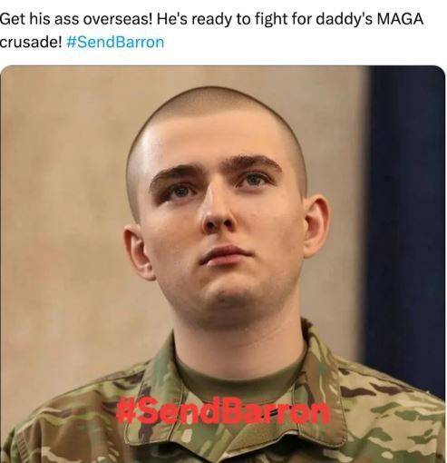 SNS에 올라온 배런 트럼프 합성 이미지. 엑스 캡처