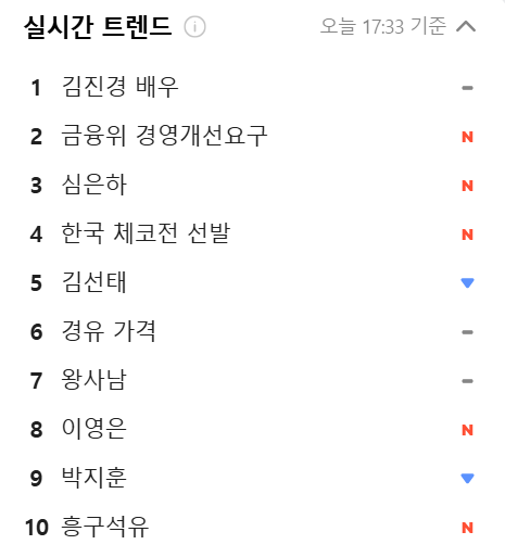 포털사이트 다음의 실시간 인기 검색어 서비스 모습. 다음 캡쳐