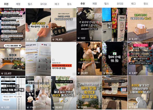 옛날부터 있어온 '축의금 절도', '축의금 사기' 에 철저히 대비하려 노력하는 mz세대들. SNS 에도 축의금 관련 돌발상황을 방지하는 체크리스트 게시물과 파일공유가 활발하게 이루어지는 것을 볼 수 있다. SNS 인스타그램 '축의금 사기 방지' 관련 연관 게시물 갈무리