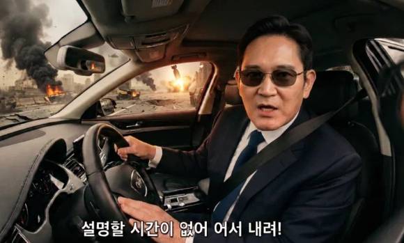 급락장 속 '설명할 시간 없어, 빨리 내려' 라는 AI 합성 이미지가 씁쓸한 웃음을 자아냈다. [사진=온라인 커뮤니티]