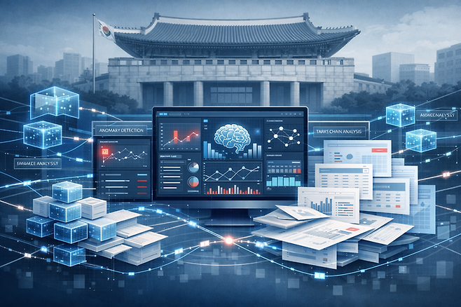 온·오프체인 데이터를 통합 분석하는 모습을 표현한 금융 일러스트< 생성 : 챗GPT >