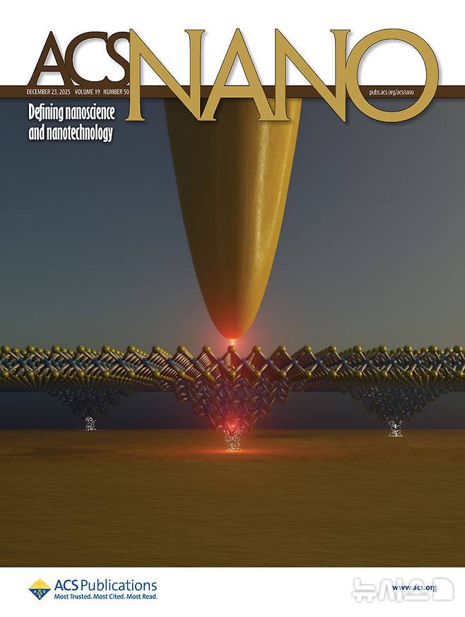 [포항=뉴시스] = 포스텍 물리학과·반도체공학과·융합대학원·반도체대학원 박경덕 교수 연구팀이 애초보다 수십 만 배 많은 정보를 저장할 수 있는 광(光) 데이터 저장 기술을 개발했다. 사진은 엑시톤 기반 다중 비트 데이터 저장을 묘사한 그림으로 나노 과학 분야 국제 학술지 'ACS 나노' 표지(표지 선정). (사진=포스텍 제공) 2026.03.04. photo@newsis.com