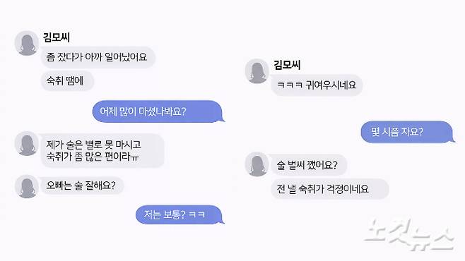 피의자 김씨가 두 번째 사망자 A씨와 나눈 휴대전화 대화 재구성
