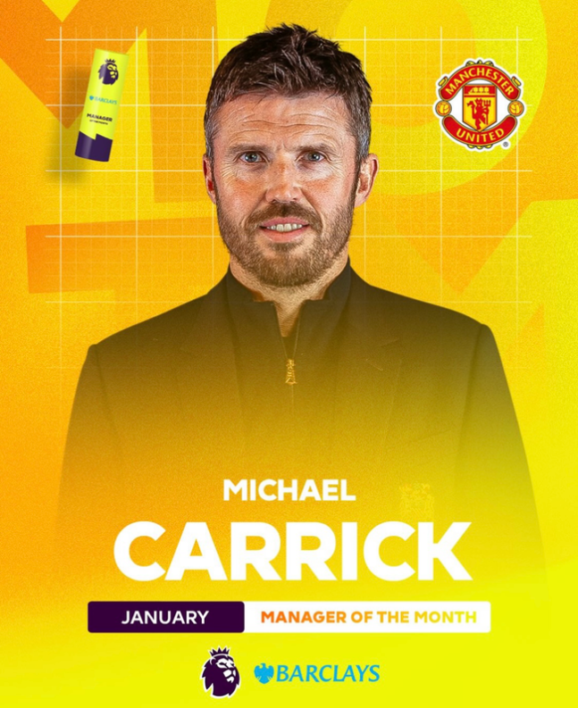 2025-2026시즌 잉글랜드 프리미어리그 이달의 감독(1월) 마이클 캐릭. 프리미어리그 사무국