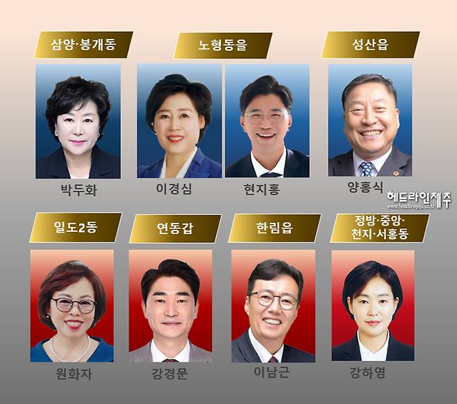 제주도의회 비례대표 의원들의 도전 선거구. (정당, 지역구 순) ⓒ원성심 기자