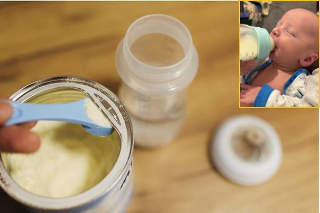 독소 오염 가능성으로 리콜된 분유를 먹은 신생아가 심한 구토와 장 증상을 겪고 병원에서 산소 치료까지 받아야 했다는 사연이 전해졌다. 배경사진=게티이미지뱅크/상단=캐서린의 아들