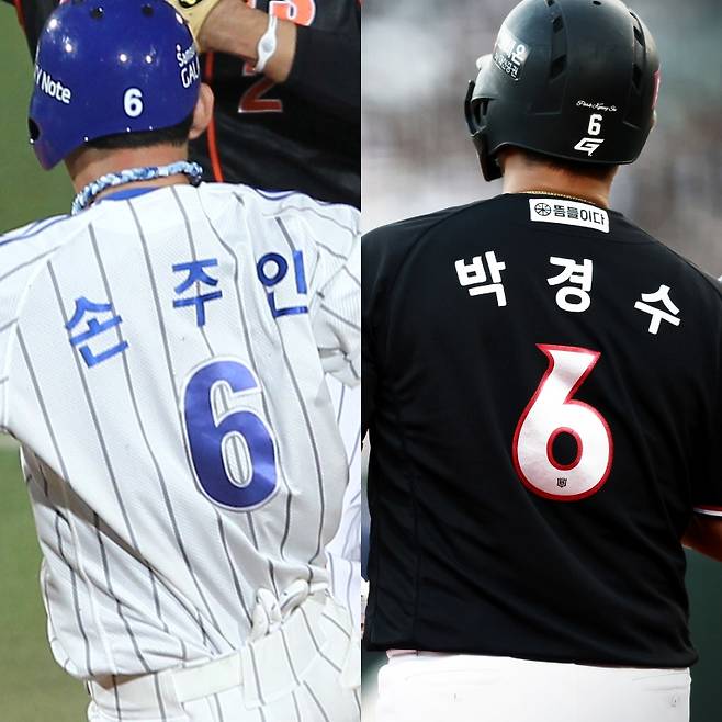 선수 시절 6번을 달고 뛴 삼성 손주인과 KT 박경수. 사진=구단 제공