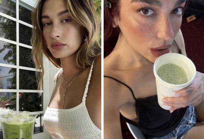 글로벌 셀럽들의 인증샷은 말차라떼 트렌드 확산에 크게 기여했다. 사진=헤일리 비버, 두아 리파 인스타그램