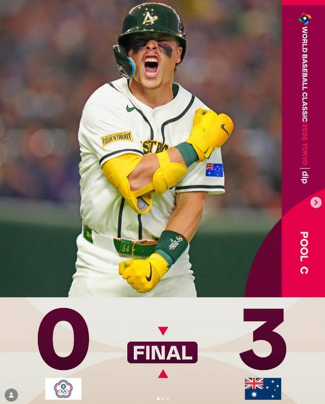 호주는 5일 낮 일본 도쿄돔에서 열린 대만과의 2026 월드베이스볼클래식(WBC) 1라운드 1차전에서 3-0으로 승리하는 과정에서 효율적인 마운드 운용 능력을 과시했다. /사진=WBC 공식 인스타그램