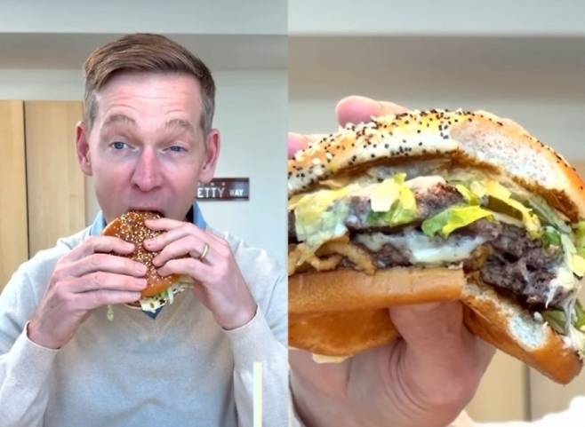 맥도날드 CEO의 햄버거 시식 모습. 엑스 캡처