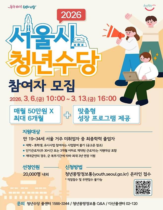 서울시 청년수당 모집 포스터 [서울시 제공. 재판매 및 DB 금지]