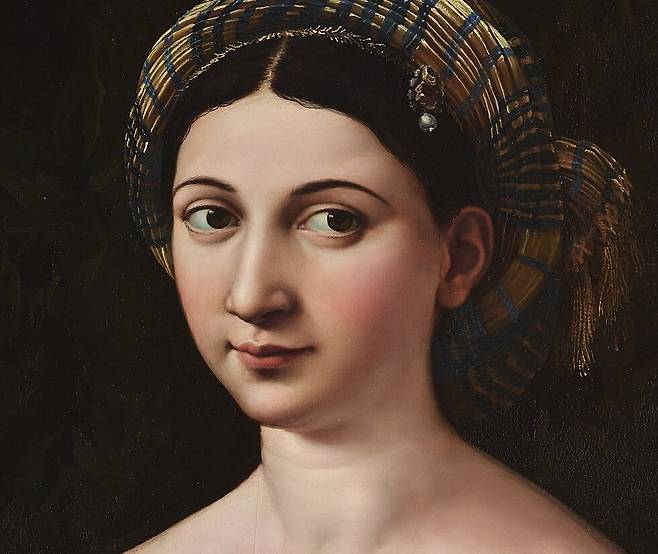 라파엘로 산치오, 라 포르나리나(일부 확대), 1519~1520, 패널에 유채, 85x60cm, 갤러리아 나지오날레 다르테 안티카