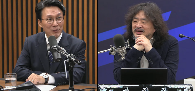 11월5일 유튜브 채널에 출연한 김민석 국무총리(왼쪽)와 방송인 김어준씨 ⓒ김어준의 겸손은 힘들다 뉴스공장 캡처