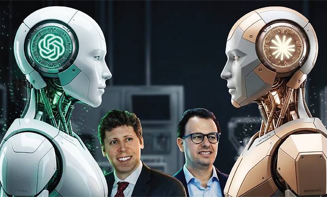 샘 올트먼 오픈 AI CEO(왼쪽), 다리오 아모데이 앤스로픽 공동창업자 겸 CEO(오른쪽).