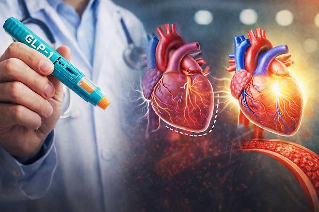 GLP-1 계열 비만 치료제가 심근경색 이후 심장 미세혈관 혈류 회복을 돕는 작용 원리가 제시됐다는 연구 결과가 나왔다. 챗GPT 생성 이미지
