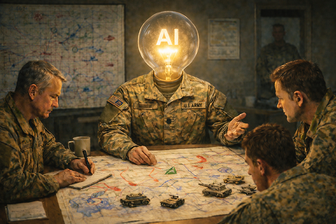 작전 참모로서 AI가 조언하는 이미지. AI 제작 삽화