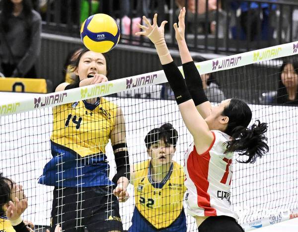 8일 경기도 수원실내체육관에서 열린 프로배구 V리그 여자부 현대건설 힐스테이트와 페퍼저축은행 AI페퍼스의 경기에서 현대건설 양효진이 공격하고 있다. KOVO제공
