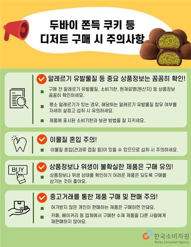 [서울=뉴시스] 한국소비자원 '두바이 쫀득 쿠키 등 디저트 구매 시 주의사항' (사진=한국소비자원제공) 2026.03.06. photo@newsis.com *재판매 및 DB 금지