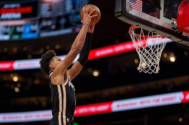 [애틀랜타=AP/뉴시스] 미국프로농구(NBA) 애틀랜타 호크스의 제일런 존슨. 2026.03.07.