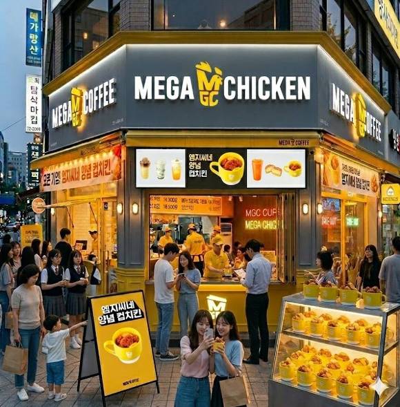 메가MGC커피가 오는 12일부터 '엠지씨네 양념 컵치킨'을 정식 출시한다. 생성형AI로 만든 이해를 돕기 위한 이미지. [사진=메가MGC커피]