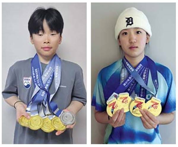 전국동계체전에서 전남을 빛낸 김찬우(왼쪽)와 조다은