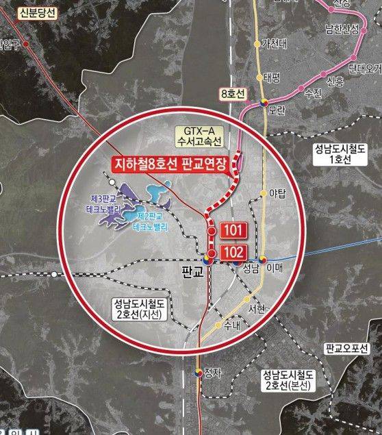 지하철 8호선 판교연장사업 노선도. ⓒ성남시 제공