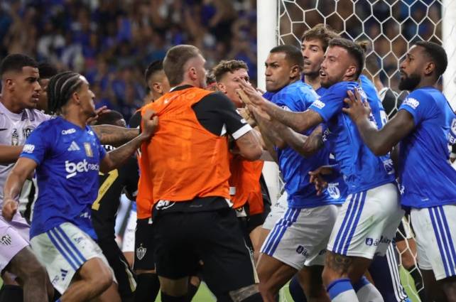 브라질 프로축구 결승전에서 선수들이 집단 난투극을 벌이며 무려 23명이 퇴장당하는 사태가 벌어졌다./사진=AP통신