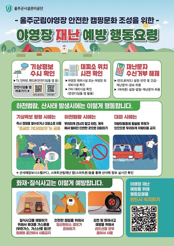 "기상특보 발령 시 즉시 캠핑 철수하고 대피하세요" [울주군시설관리공단 제공.재판매 및 DB 금지]