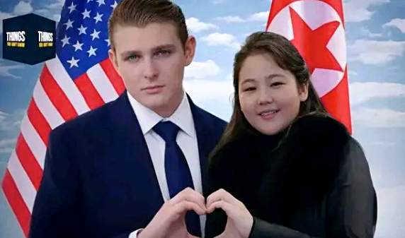 배런 트럼프와 김주애를 합성한 가상의 결혼 사진. X 캡처