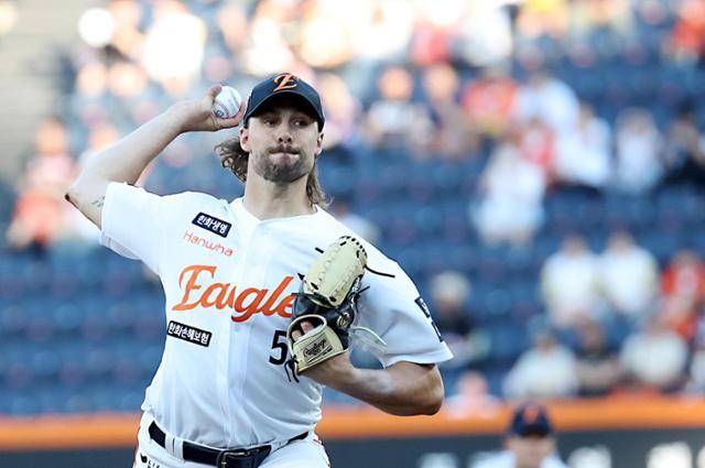 지난해 한화 이글스의 선발 투수로 활약한 와이스. 그는 시즌 16승을 거두며 폰세와 함께 한화의 강력한 선발진을 구축했다. 뉴스1