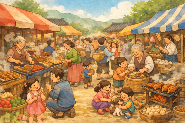 전통 장이 들어선 모습을 AI를 통해 구현한 그림. 그래픽=변한나·챗GPT