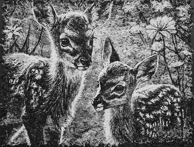 김윤, 꽃사슴, 판넬에 비닐봉지, 2026 *재판매 및 DB 금지