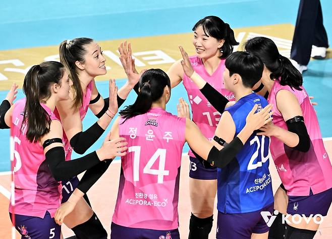 봄배구 진출을 확정한 흥국생명 선수들 [한국배구연맹 제공. 재판매 및 DB 금지]