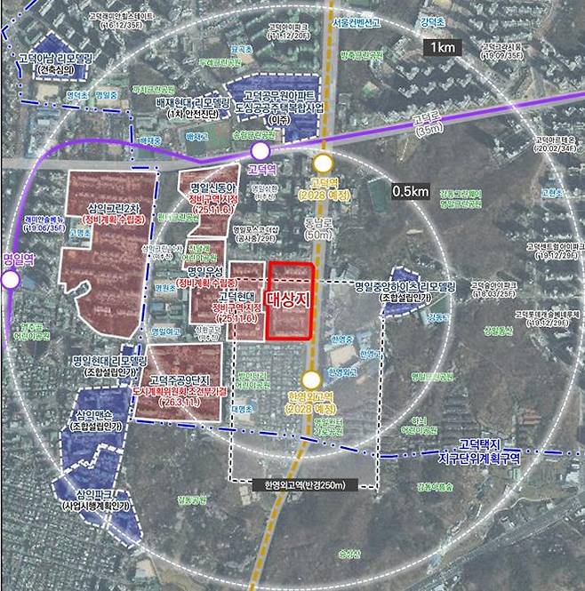 강동구 명일동 54번지 일대 위치도.(서울시)