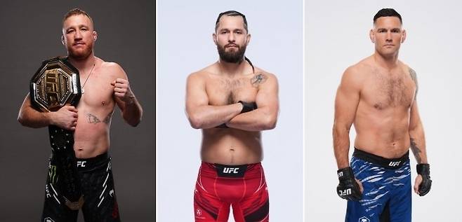 FBI 훈련아카데미 참여가 유력한 선수들. 왼쪽부터 UFC 라이트급 잠정챔프 저스틴 게이치, 호르헤 마스비달, 크리스 와이드먼. [게티이미지]