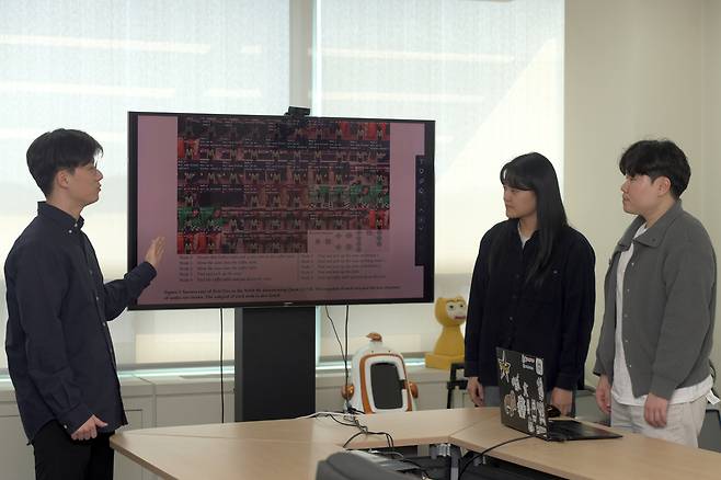 계층적 AI 에이전트 ‘ReAcTree(리액트리)’ 기술 개념을 논의하고 있다.[ETRI 제공]