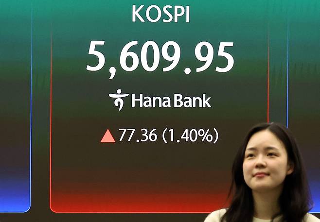 중동발 리스크 등 대외 변수로 국내 증시가 요동치는 가운데, 11일 오전 서울 중구 하나은행 딜링룸 전광판에 코스피 지수가 표시되고 있다. 뉴시스