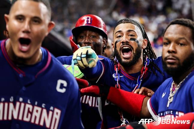 도미니카 대표팀 선수들이 기뻐하고 있다. /AFPBBNews=뉴스1